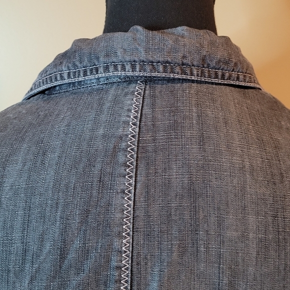 CAVITA Chambray Button Front Jacket, Grey with Pink Stitching, Western Office - Picture 8 of 14